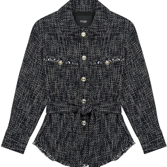 Maje Belted Tweed Overshirt Jacket - Picture 1 of 13